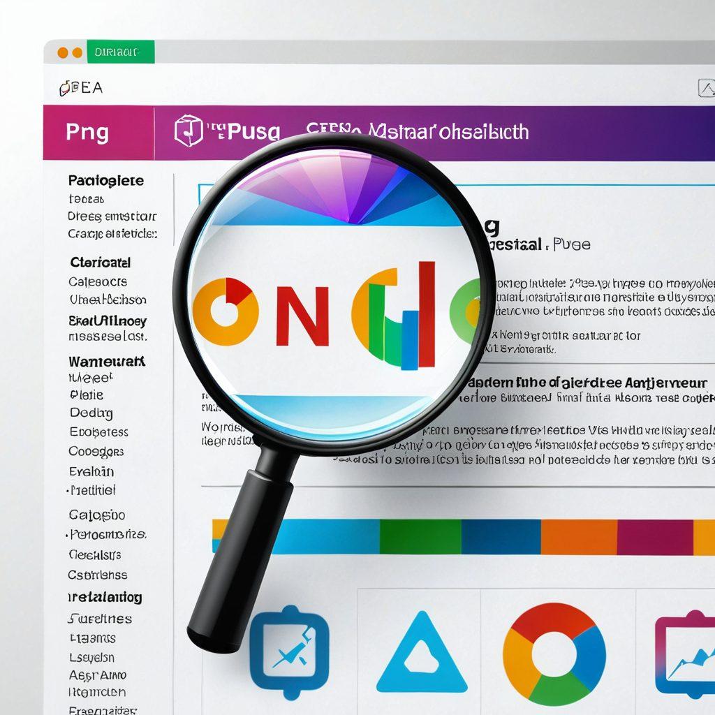 A magnifying glass highlighting a crystal-clear PNG image on a web browser window, contrasting against a blurry JPEG next to it. The background features colorful, sharp web elements showcasing vibrancy and transparency only PNG can achieve. Crisp and professional infographic style. Vibrant colors. white background.